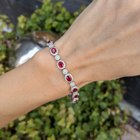 6.75 Ct.Tw. Ruby Natural Diamond Halo Bracelet, 18K White Gold Life Style