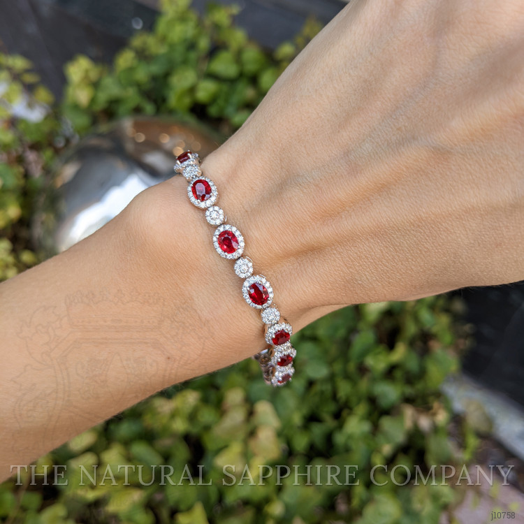 6.75 Ct.Tw. Ruby Natural Diamond Halo Bracelet, 18K White Gold