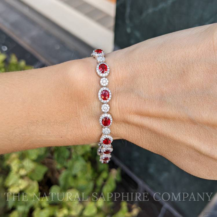 6.75 Ct.Tw. Ruby Natural Diamond Halo Bracelet, 18K White Gold