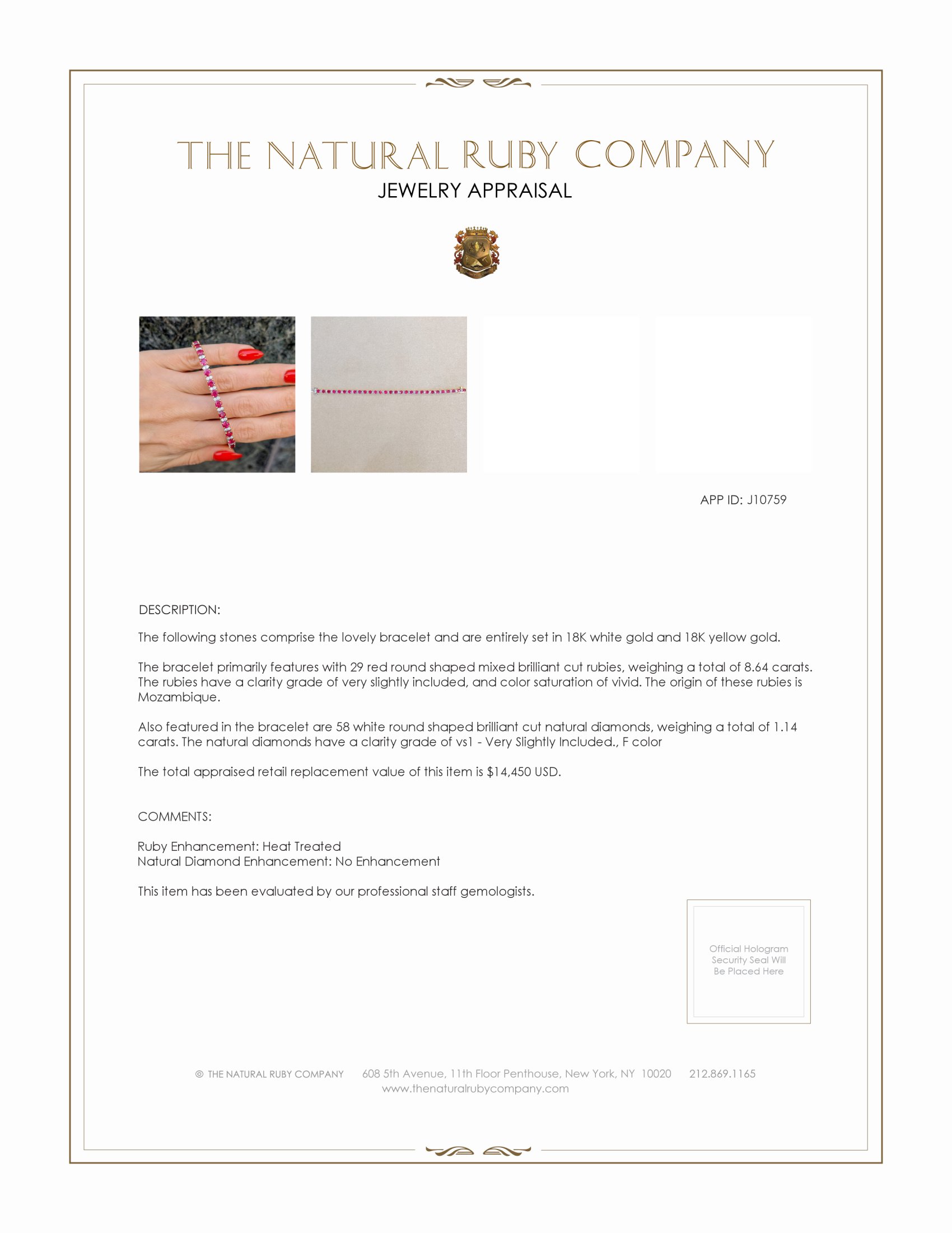 8.64 Ct.Tw. Ruby and Natural Diamond Tennis/Line Bracelet, 18K White & Yellow