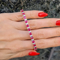 8.64 Ct.Tw. Ruby Natural Diamond Tennis/Line Bracelet, 18K White & Yellow Image