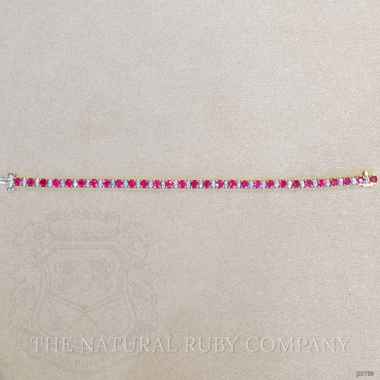 8.64 Ct.Tw. Ruby Natural Diamond Tennis/Line Bracelet, 18K White & Yellow