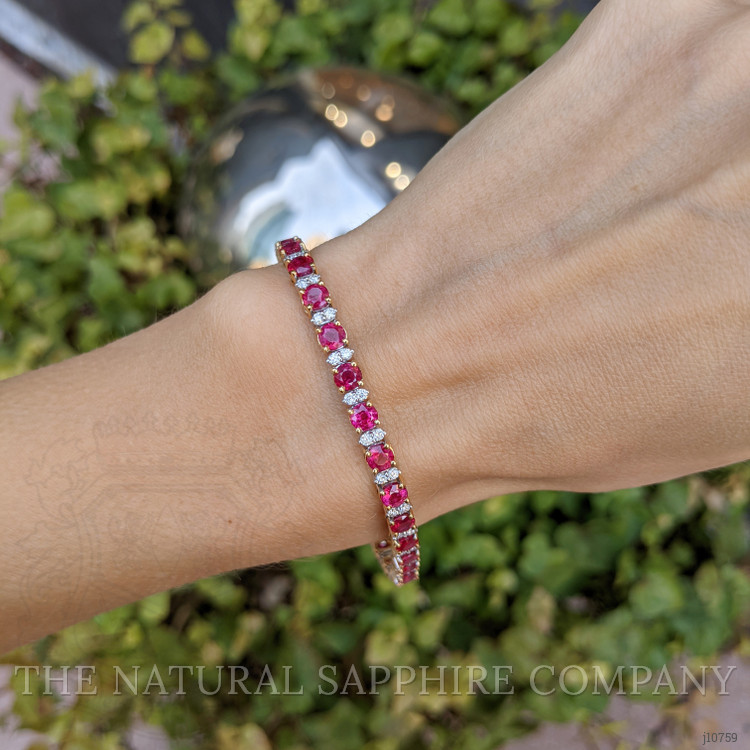 8.64 Ct.Tw. Ruby Natural Diamond Tennis/Line Bracelet, 18K White & Yellow