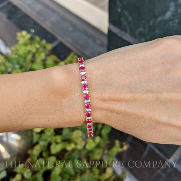 8.64 Ct.Tw. Ruby Natural Diamond Tennis/Line Bracelet, 18K White & Yellow