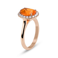 1.30 Ct. Orange Opal and Natural Diamond Pave Ring, 14K Rose Gold Image