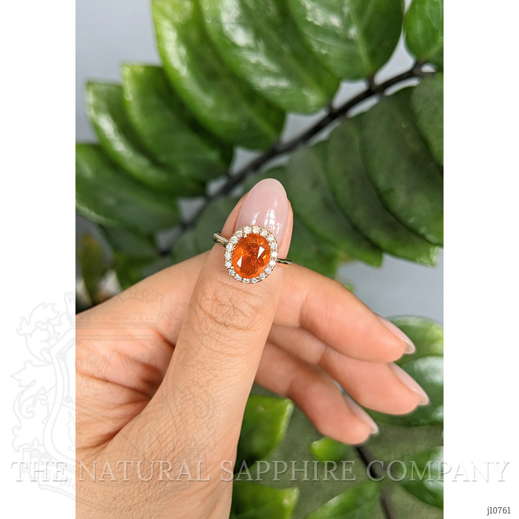 1.30 Ct. Orange Opal and Natural Diamond Pave Ring, 14K Rose Gold