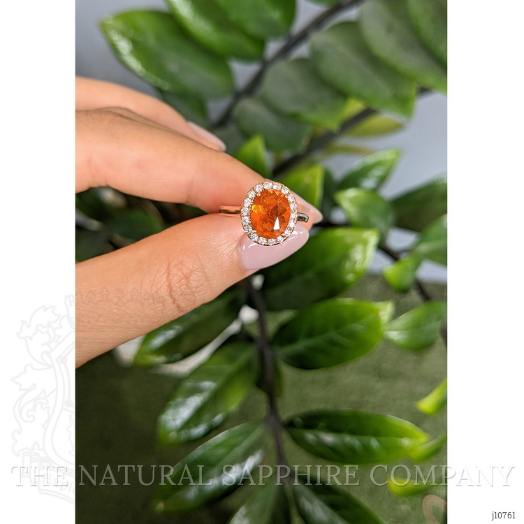 1.30 Ct. Orange Opal and Natural Diamond Pave Ring, 14K Rose Gold