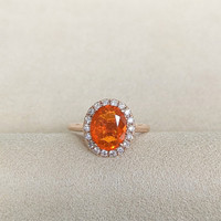 1.30 Ct. Orange Opal and Natural Diamond Pave Ring, 14K Rose Gold Life Style
