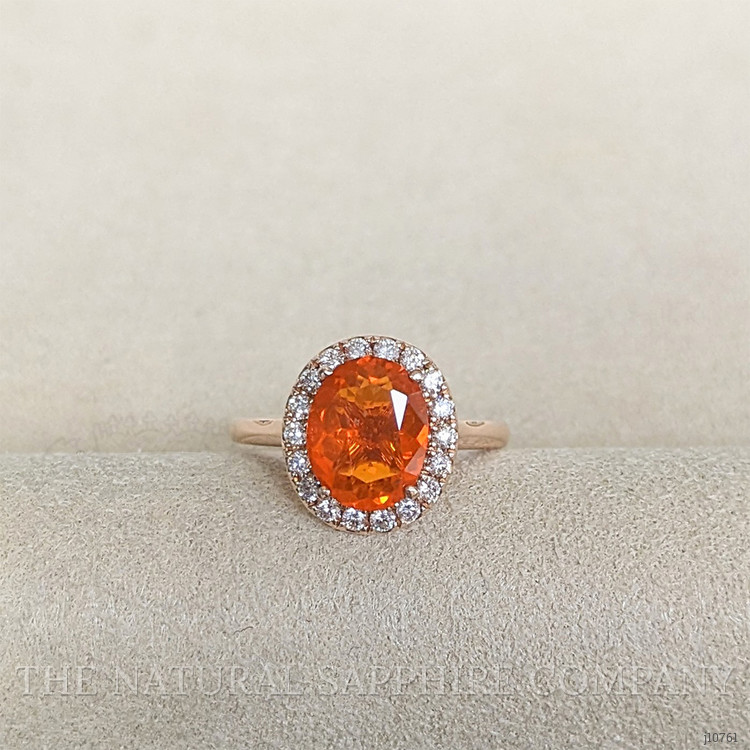 1.30 Ct. Orange Opal and Natural Diamond Pave Ring, 14K Rose Gold
