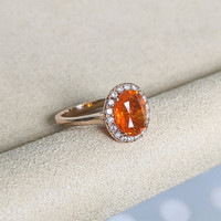 1.30 Ct. Orange Opal and Natural Diamond Pave Ring, 14K Rose Gold Life Style