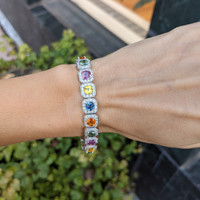 17.03 Ct.Tw. Multi Color Sapphire and Natural Diamond Halo Bracelet, 18K White Gold Life Style