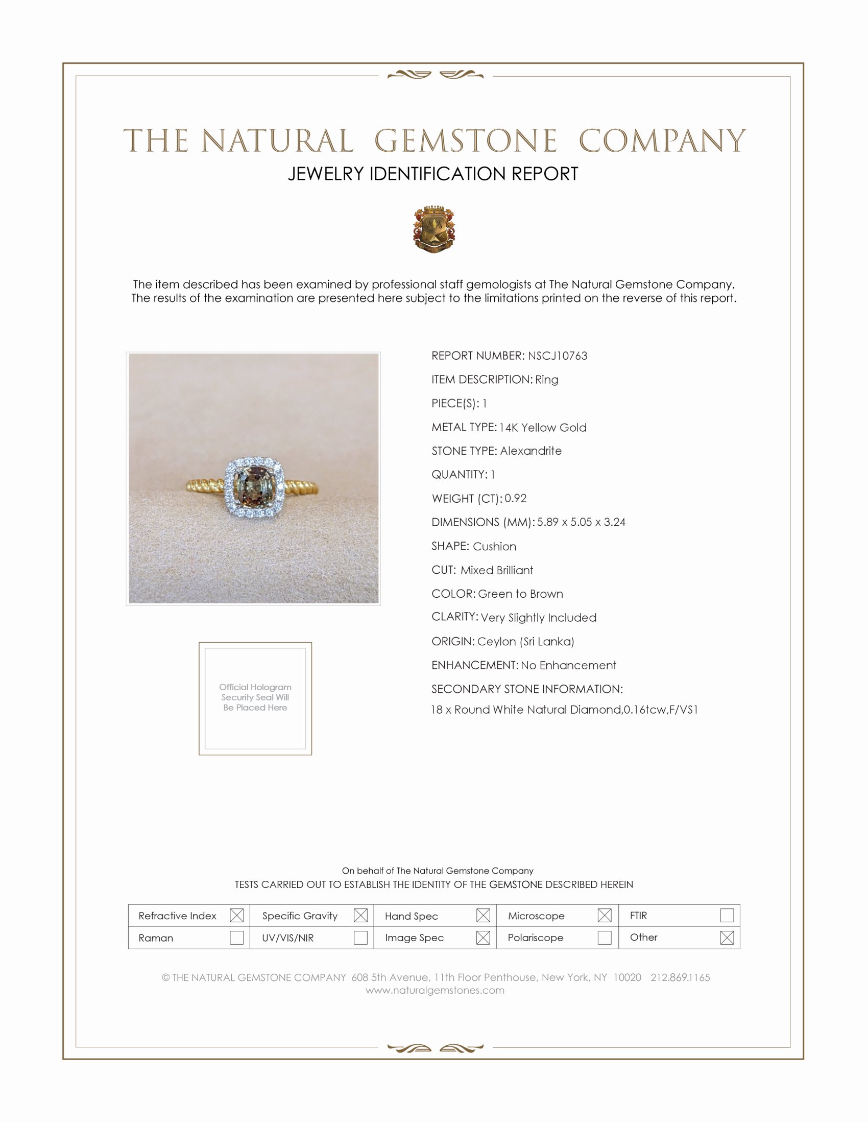 0.92 Ct. Alexandrite Natural Diamond Halo Ring, 14K Yellow Gold