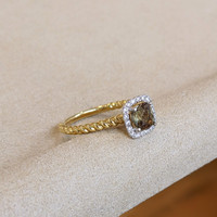 0.92 Ct. Alexandrite Natural Diamond Halo Ring, 14K Yellow Gold Image