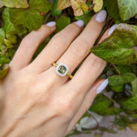 0.92 Ct. Alexandrite Natural Diamond Halo Ring, 14K Yellow Gold Life Style