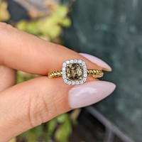 0.92 Ct. Alexandrite Natural Diamond Halo Ring, 14K Yellow Gold Life Style
