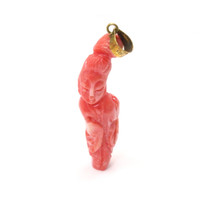 27.68 Ct. Salmon (Orange) Coral Antique Style Pendant, 14K Yellow Gold Video