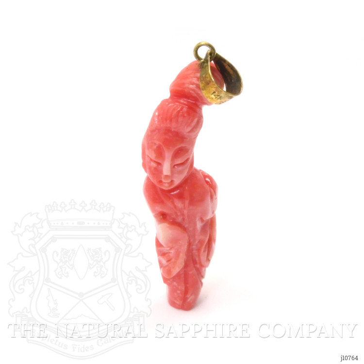 27.68 Ct. Salmon (Orange) Coral Antique Style Pendant, 14K Yellow Gold