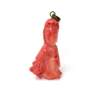 31.20 Ct. Salmon (Orangish Red) Coral Antique Style Pendant, 14K Yellow Gold Video