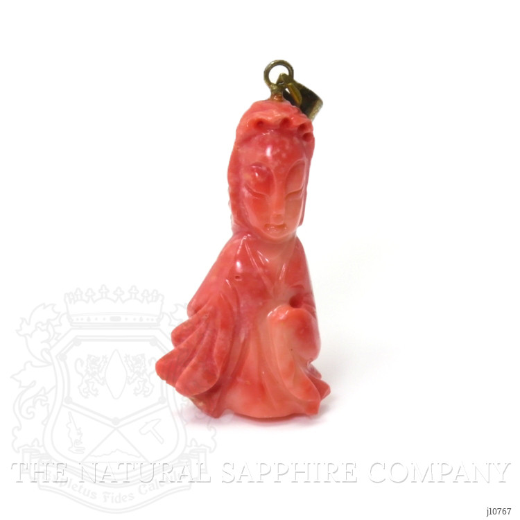 31.20 Ct. Salmon (Orangish Red) Coral Antique Style Pendant, 14K Yellow Gold