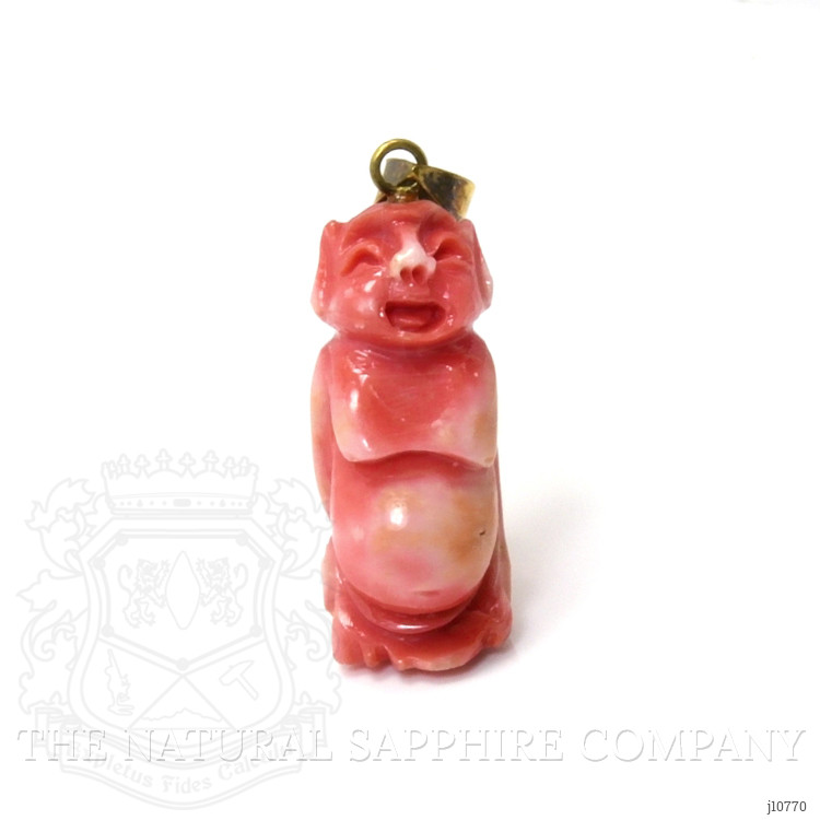 27.67 Ct. Salmon and White Coral Antique Style Pendant, 14K Yellow Gold