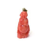 41.78 Ct. Salmon (Orangish Red) Coral Antique Style Pendant, 14K Yellow Gold Video
