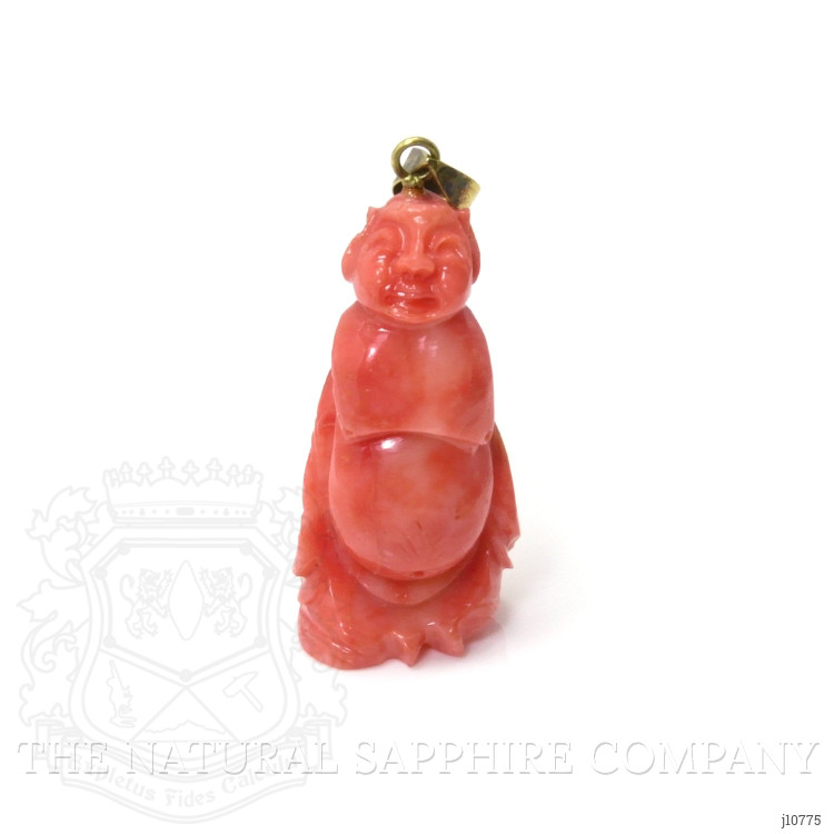 41.78 Ct. Salmon (Orangish Red) Coral Antique Style Pendant, 14K Yellow Gold