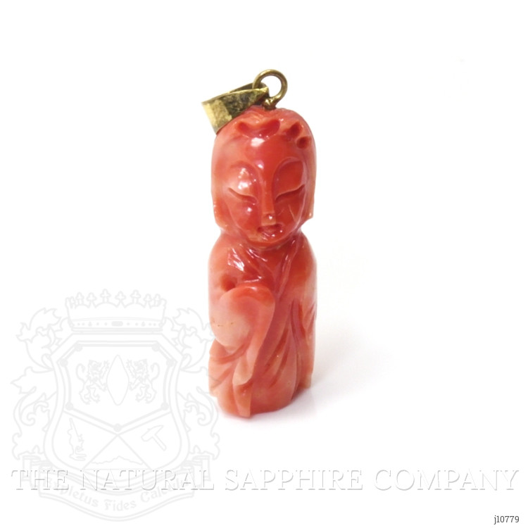 29.02 Ct. Salmon (Orangish Red) Coral Antique Style Pendant, 14K Yellow Gold