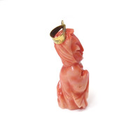 29.02 Ct. Salmon (Orangish Red) Coral Antique Style Pendant, 14K Yellow Gold Image