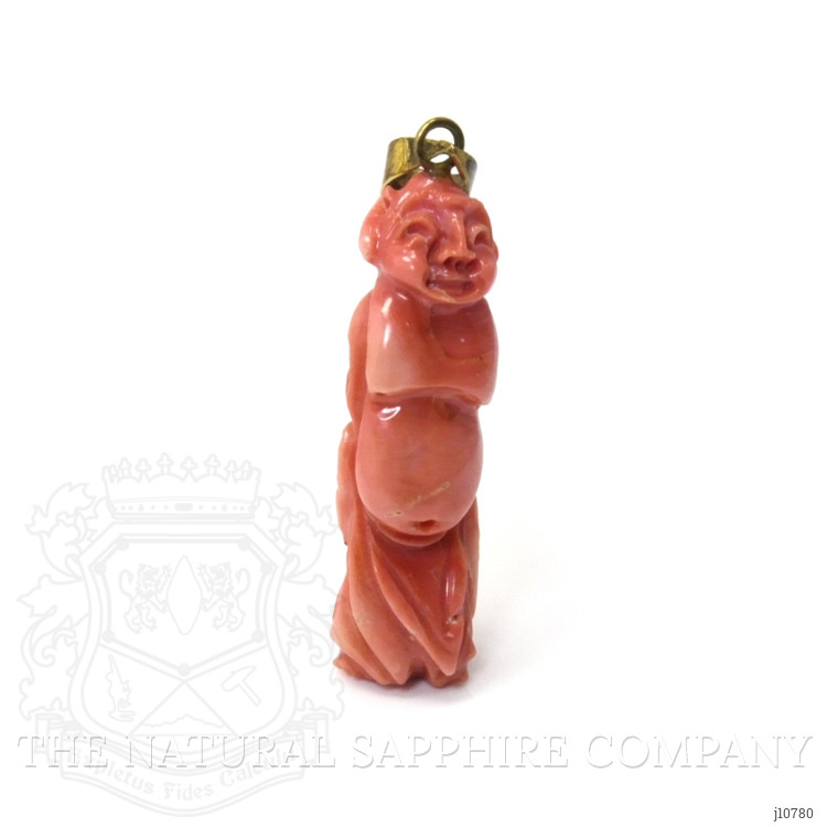 19.62 Ct. Salmon (Orangish Red) Coral Antique Style Pendant, 14K Yellow Gold
