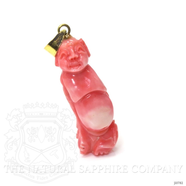 24.28 Ct. Pink Coral Antique Style Pendant, 14K Yellow Gold