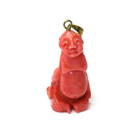 31.35 Ct. Salmon (Orangish Red) Coral Antique Style Pendant, 14K Yellow Gold Video