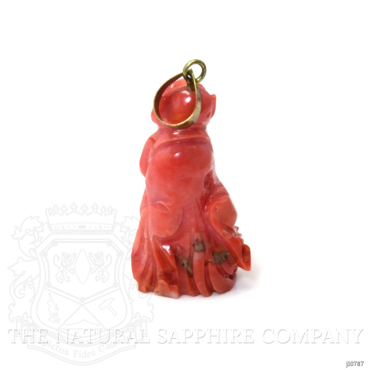 31.35 Ct. Salmon (Orangish Red) Coral Antique Style Pendant, 14K Yellow Gold