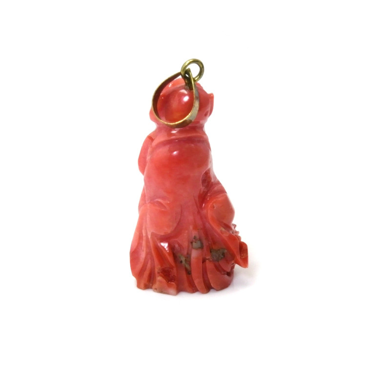 31.35 Ct. Salmon (Orangish Red) Coral Antique Style Pendant, 14K Yellow Gold