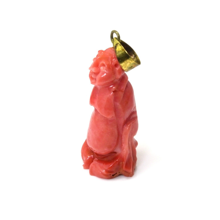 31.35 Ct. Salmon (Orangish Red) Coral Antique Style Pendant, 14K Yellow Gold