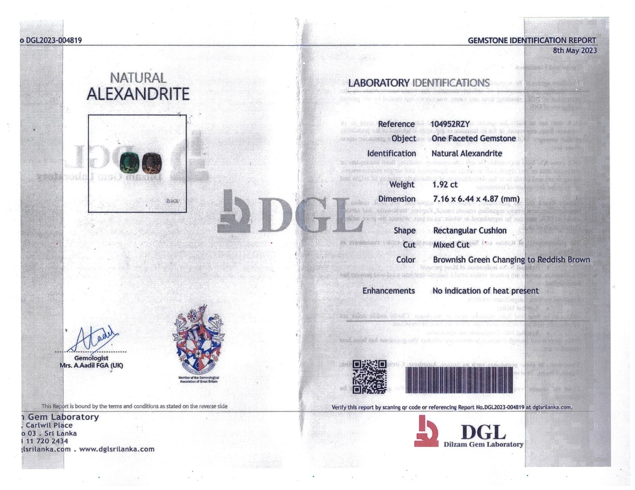 1.92 Ct. Green to Brown Alexandrite and Natural Diamond Three Stone Ring, 14K Yellow Gold