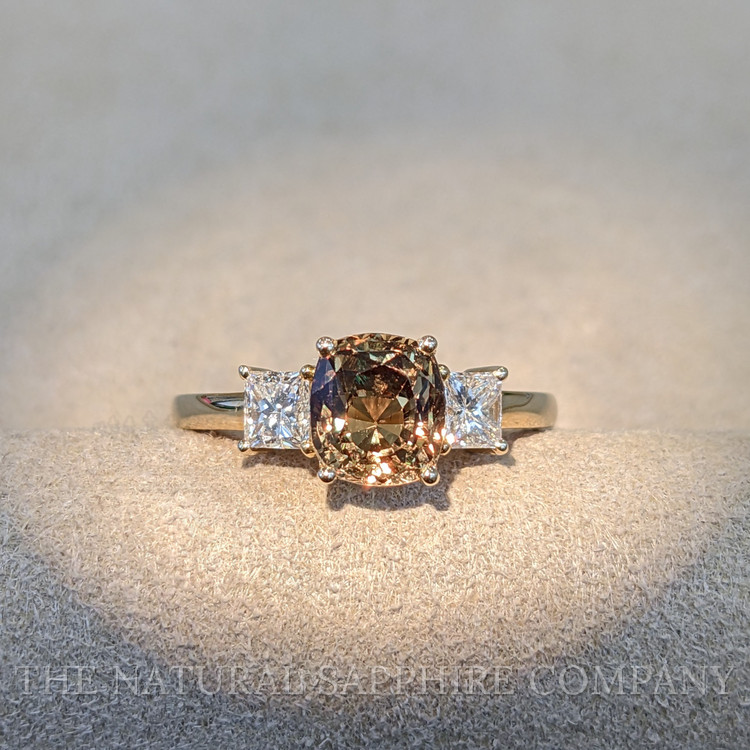 1.92 Ct. Alexandrite Natural Diamond Three Stone Ring, 14K Yellow Gold