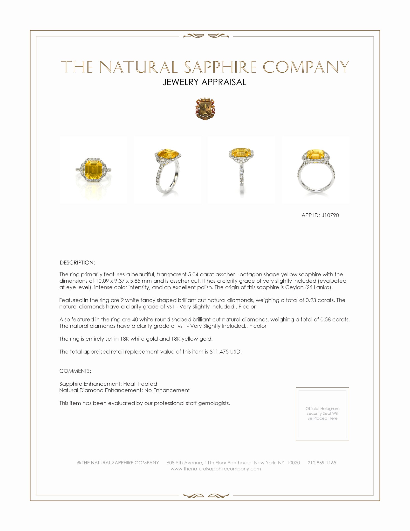 5.04 Ct. Yellow Sapphire and Natural Diamond Three Stone Ring, 18K White & Yellow