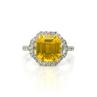 5.04 Ct. Yellow Sapphire and Natural Diamond Three Stone Ring, 18K White & Yellow Video