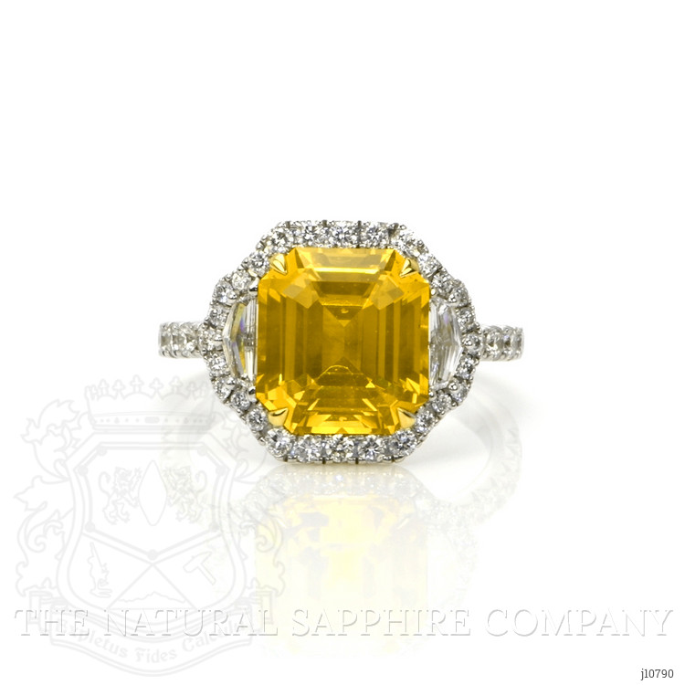 5.04 Ct. Yellow Sapphire and Natural Diamond Three Stone Ring, 18K White & Yellow