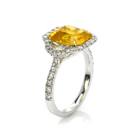 5.04 Ct. Yellow Sapphire and Natural Diamond Three Stone Ring, 18K White & Yellow Image