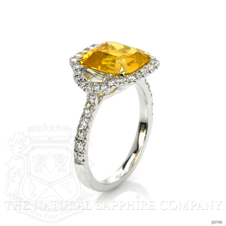 5.04 Ct. Yellow Sapphire and Natural Diamond Three Stone Ring, 18K White & Yellow