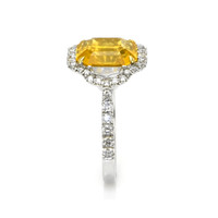 5.04 Ct. Yellow Sapphire and Natural Diamond Three Stone Ring, 18K White & Yellow Image