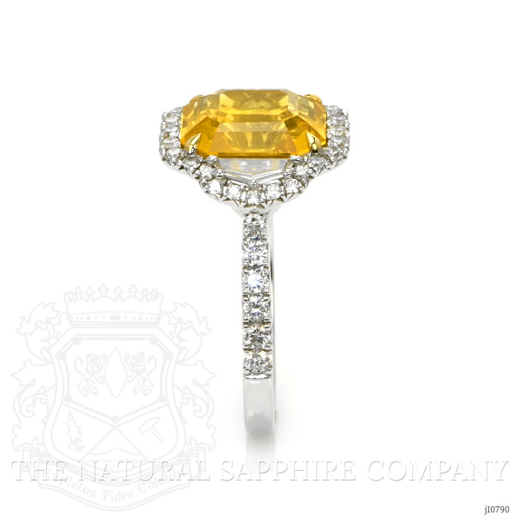 5.04 Ct. Yellow Sapphire and Natural Diamond Three Stone Ring, 18K White & Yellow