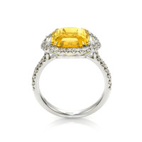 5.04 Ct. Yellow Sapphire and Natural Diamond Three Stone Ring, 18K White & Yellow Image