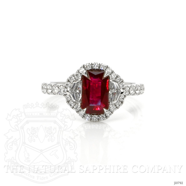 2.34 Ct. Ruby Natural Diamond Three Stone Ring, 18K White Gold
