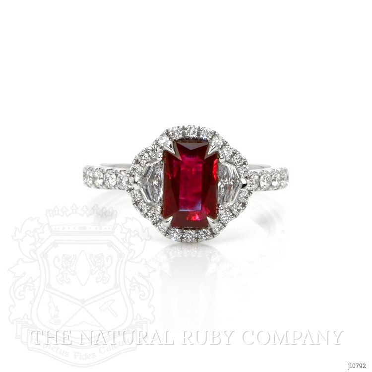 2.34 Ct. Ruby Natural Diamond Three Stone Ring, 18K White Gold