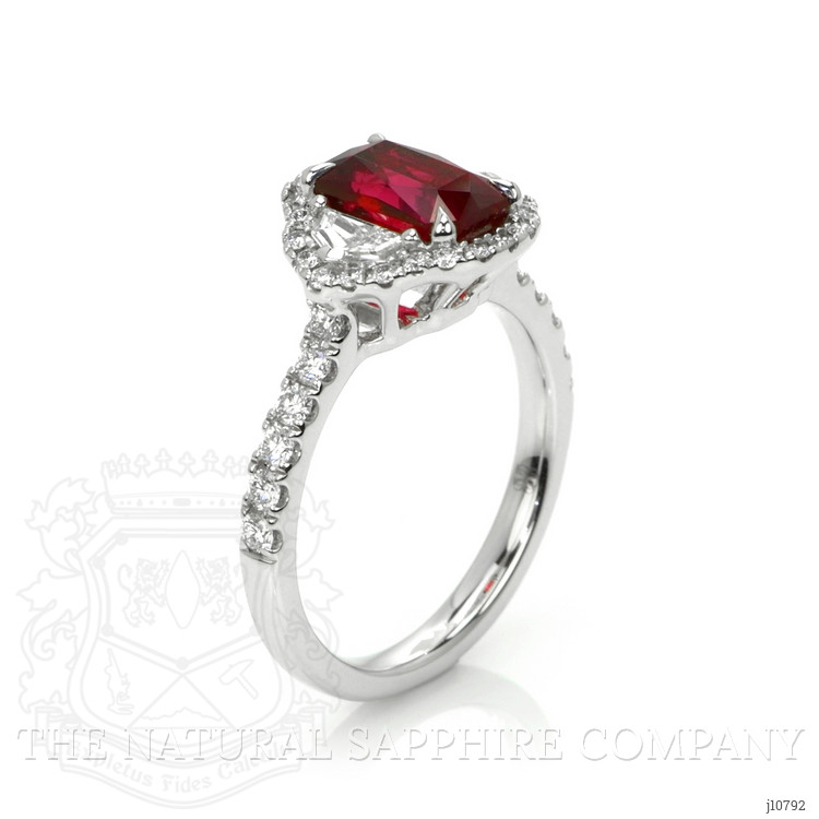 2.34 Ct. Ruby Natural Diamond Three Stone Ring, 18K White Gold