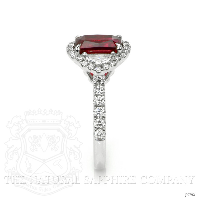 2.34 Ct. Ruby Natural Diamond Three Stone Ring, 18K White Gold