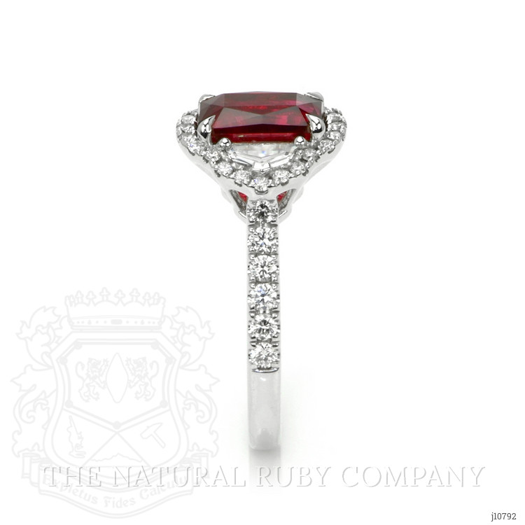 2.34 Ct. Ruby Natural Diamond Three Stone Ring, 18K White Gold