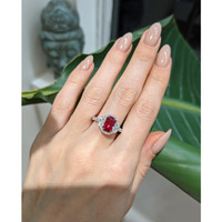 2.34 Ct. Ruby Natural Diamond Three Stone Ring, 18K White Gold Life Style